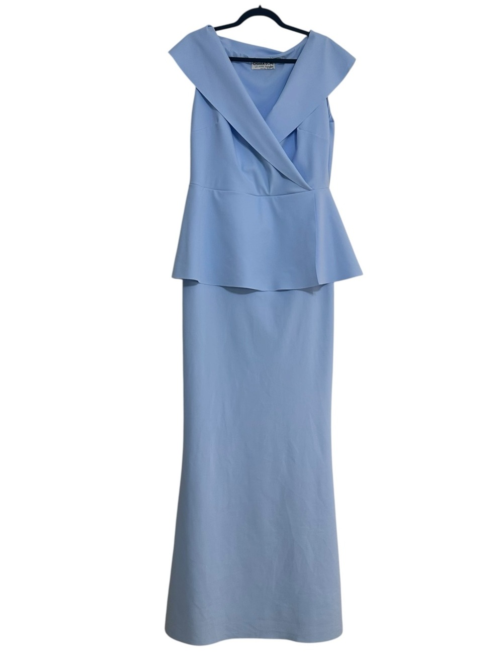 NEW Chiara Boni La Petite Robe Blue Portrait Collar Peplum Gown, Size 14 US